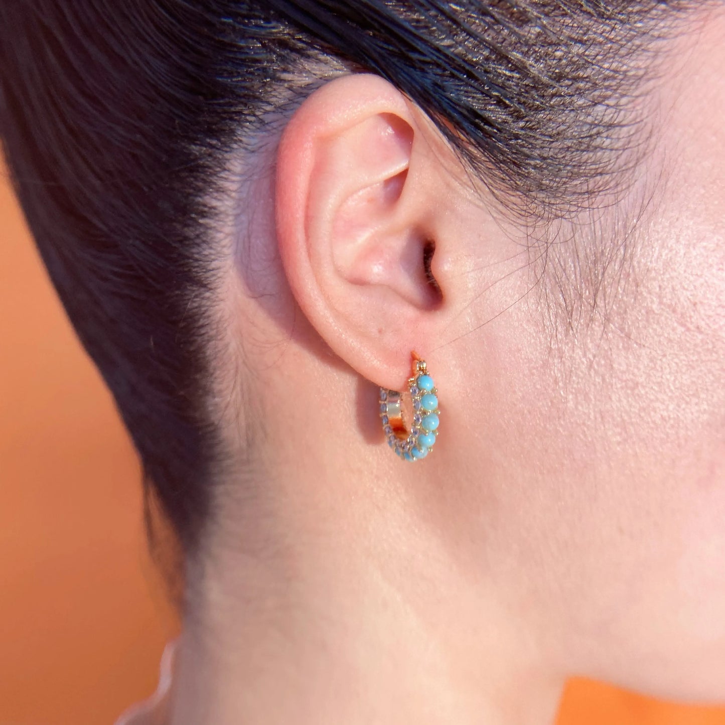 Golden Energy Hoops – Turquoise & Zircon Earrings for Luck, Balance & Clarity