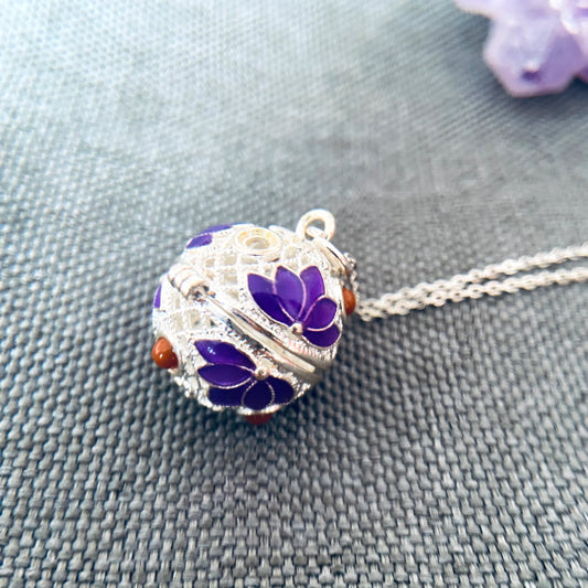 Enamel Aromatherapy Locket Necklace – Copper Energy Amulet with Lotus Blessing