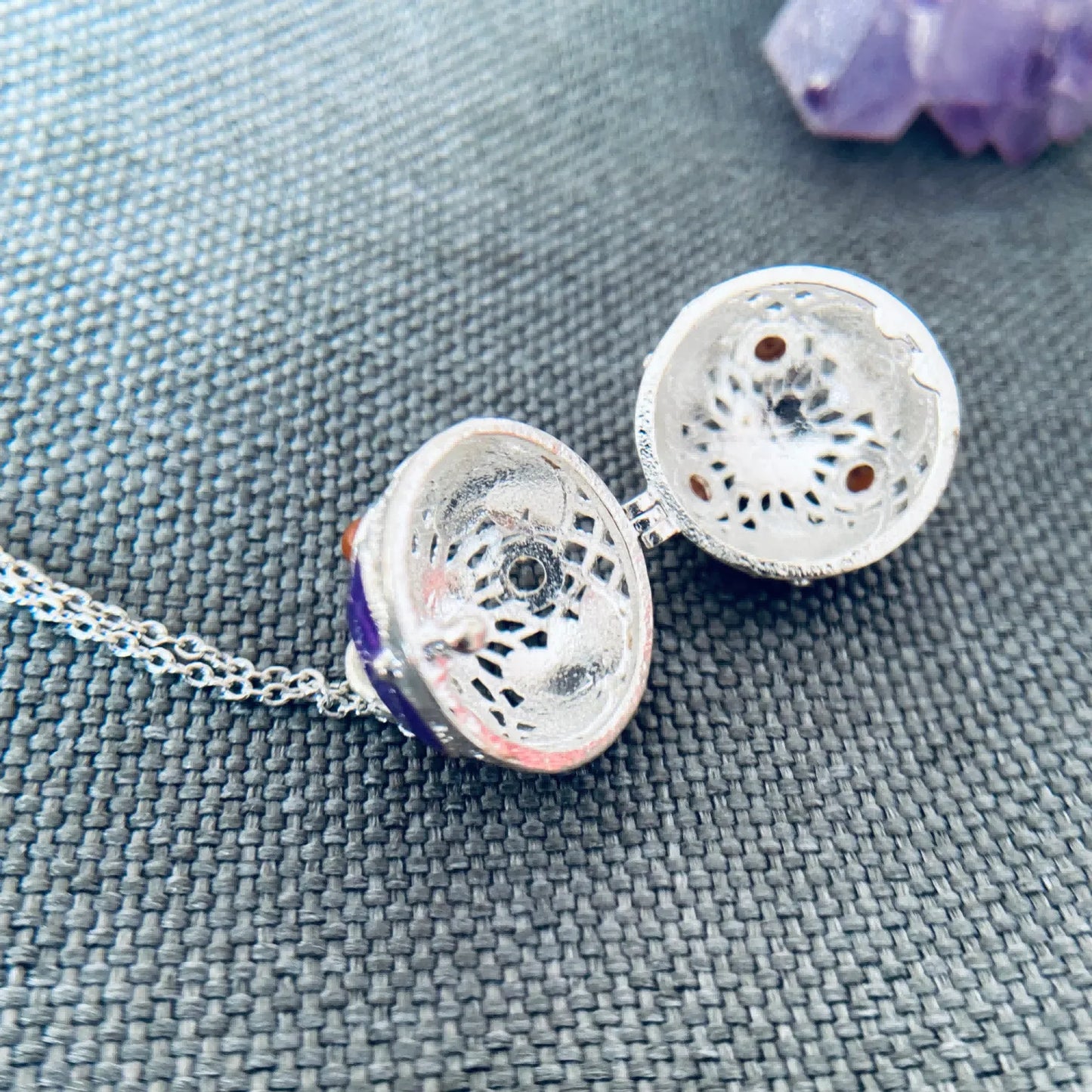 Enamel Aromatherapy Locket Necklace – Copper Energy Amulet with Lotus Blessing