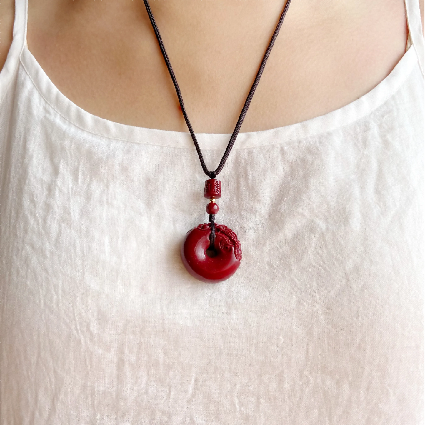 Red Cinnabar Pendant Necklace - Protection
