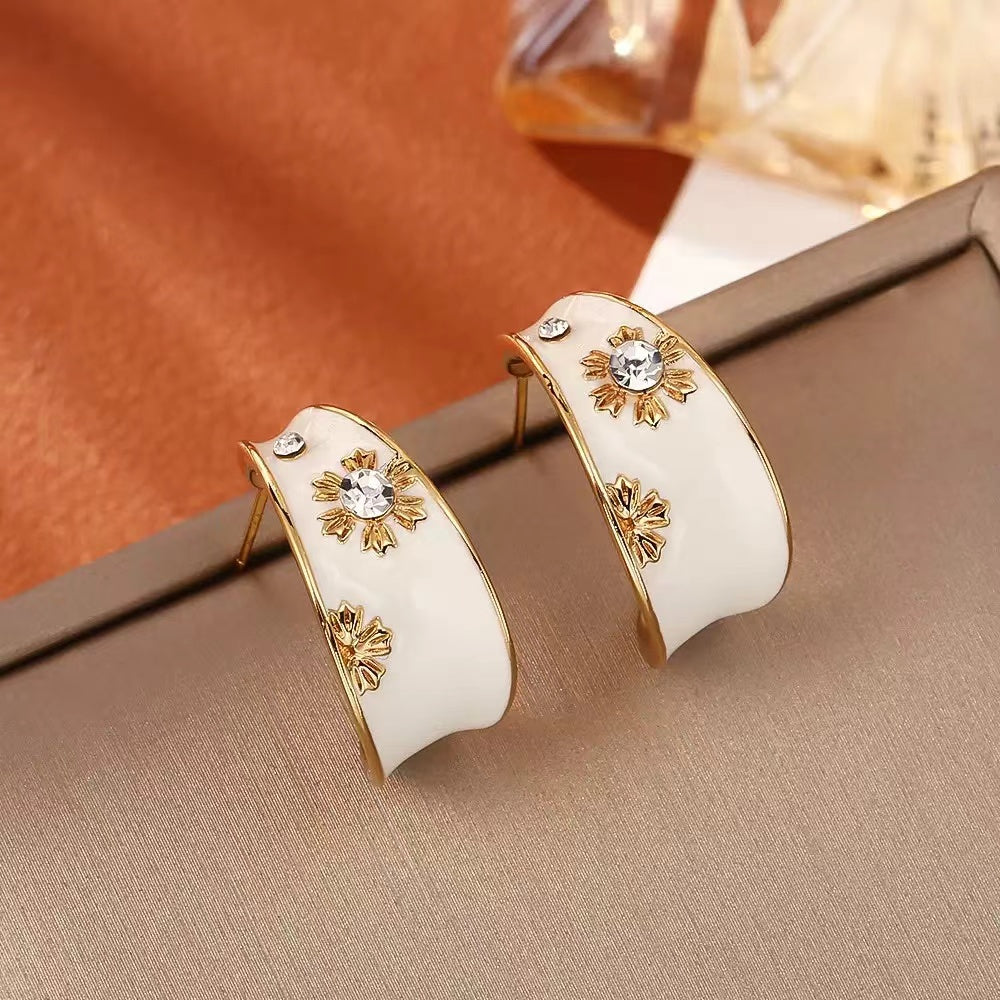 Divine Harmony – White Enamel Gold Hoop Earrings | Spiritual Energy Jewelry for Protection, Purity & Prosperity