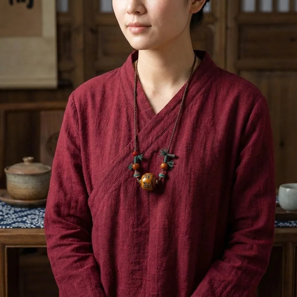 Brown Ox Bone Bead Rope Necklace - Cleansing