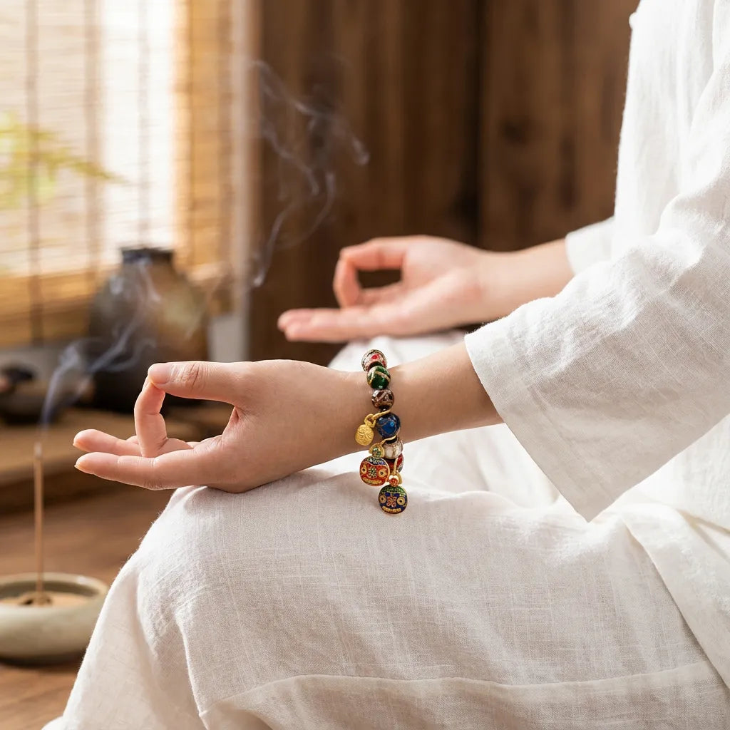 Multicolored Incense Ash Glass Bracelet - Protection