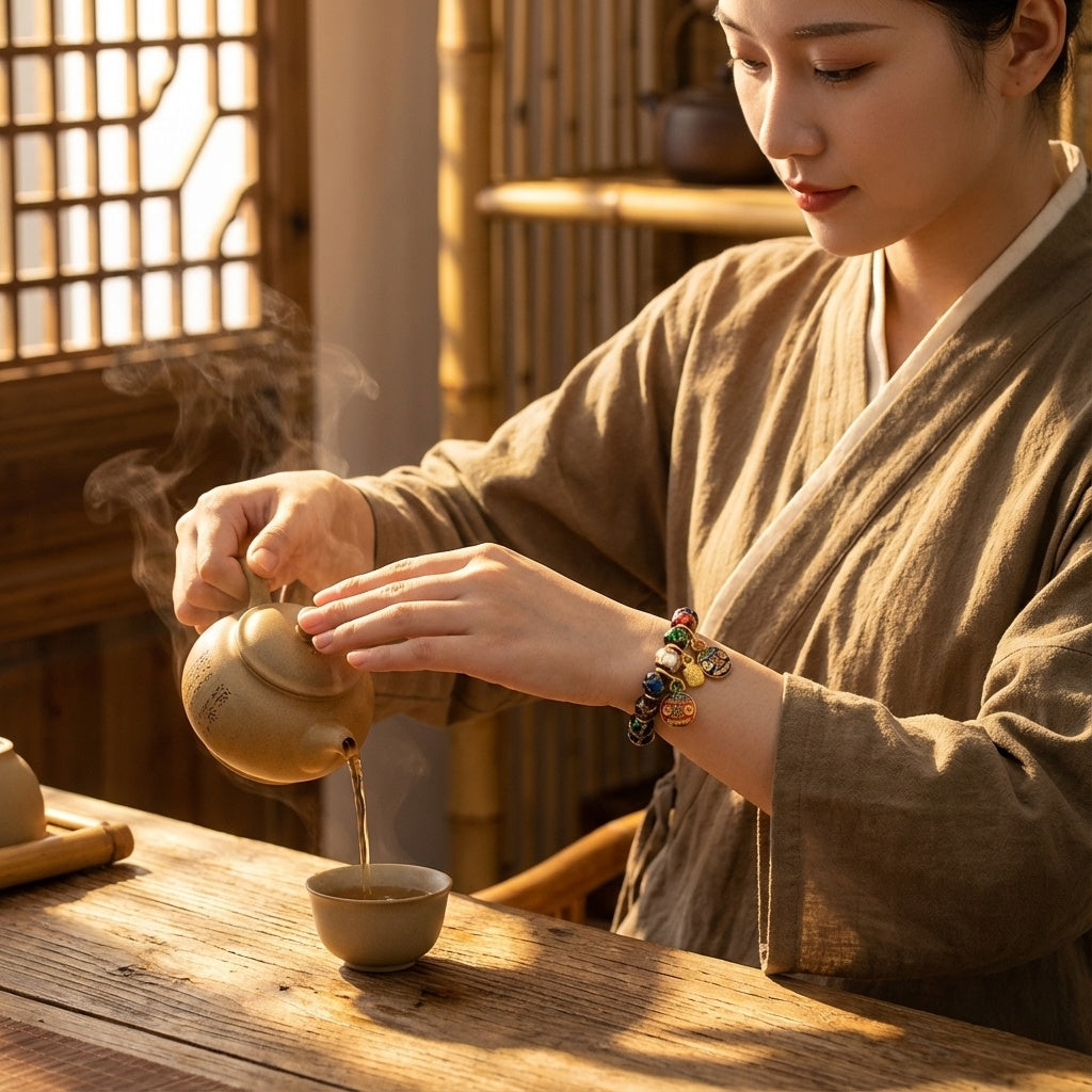 Multicolored Incense Ash Glass Bracelet - Protection