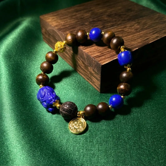 Lapis Lazuli & Wooden Bead Bracelet – Wealth