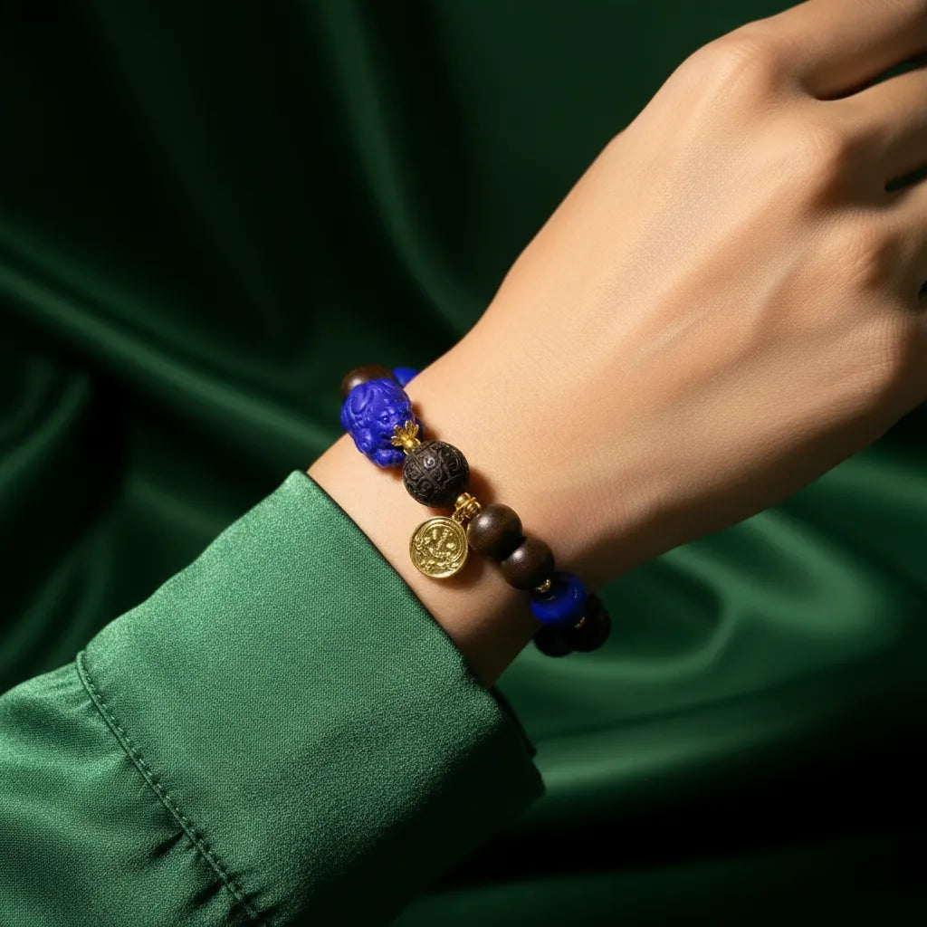 Lapis Lazuli & Wooden Bead Bracelet – Wealth