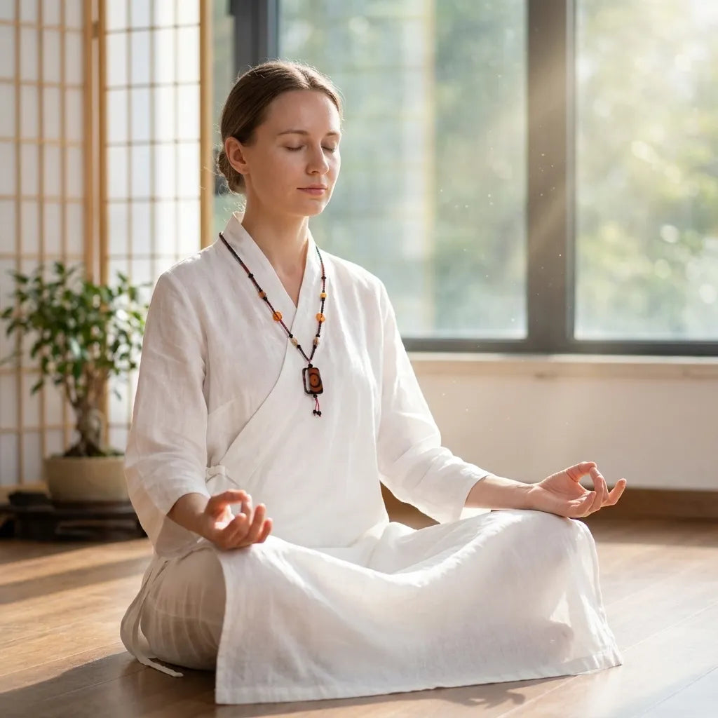 Brown Double-Eye Dzi Bead Necklace – Harmony