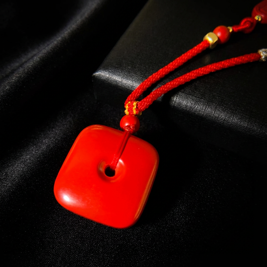 Red Cinnabar Pendant Necklace - Protection