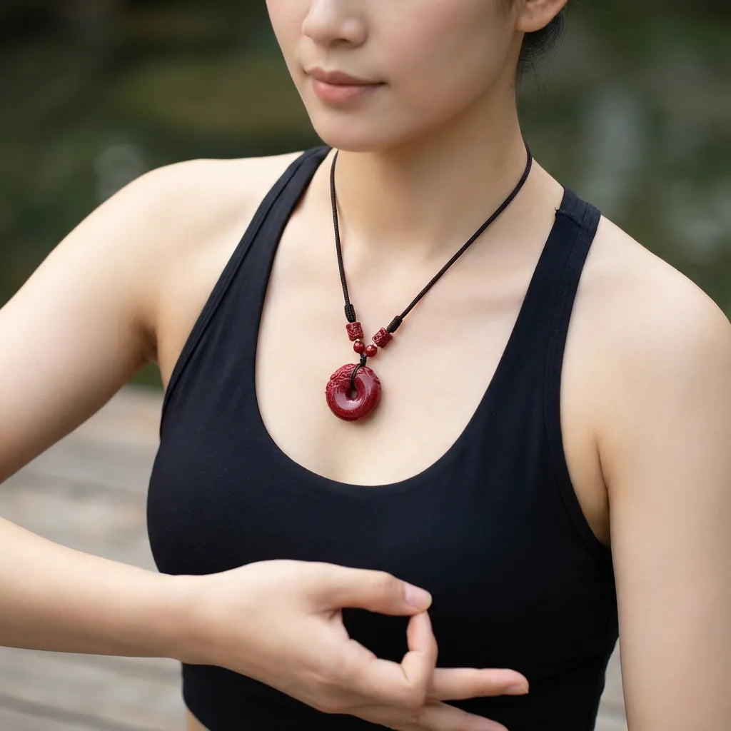 Red Cinnabar Pendant Necklace - Protection