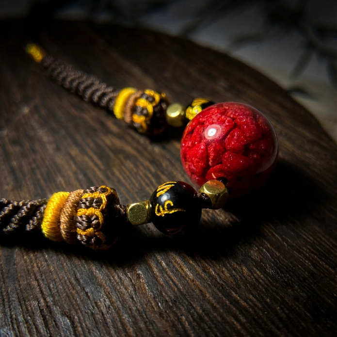 Red Cinnabar Bead Braided Necklace - Protection