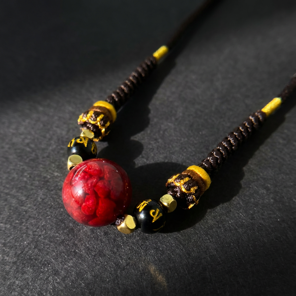 Red Cinnabar Bead Braided Necklace - Protection