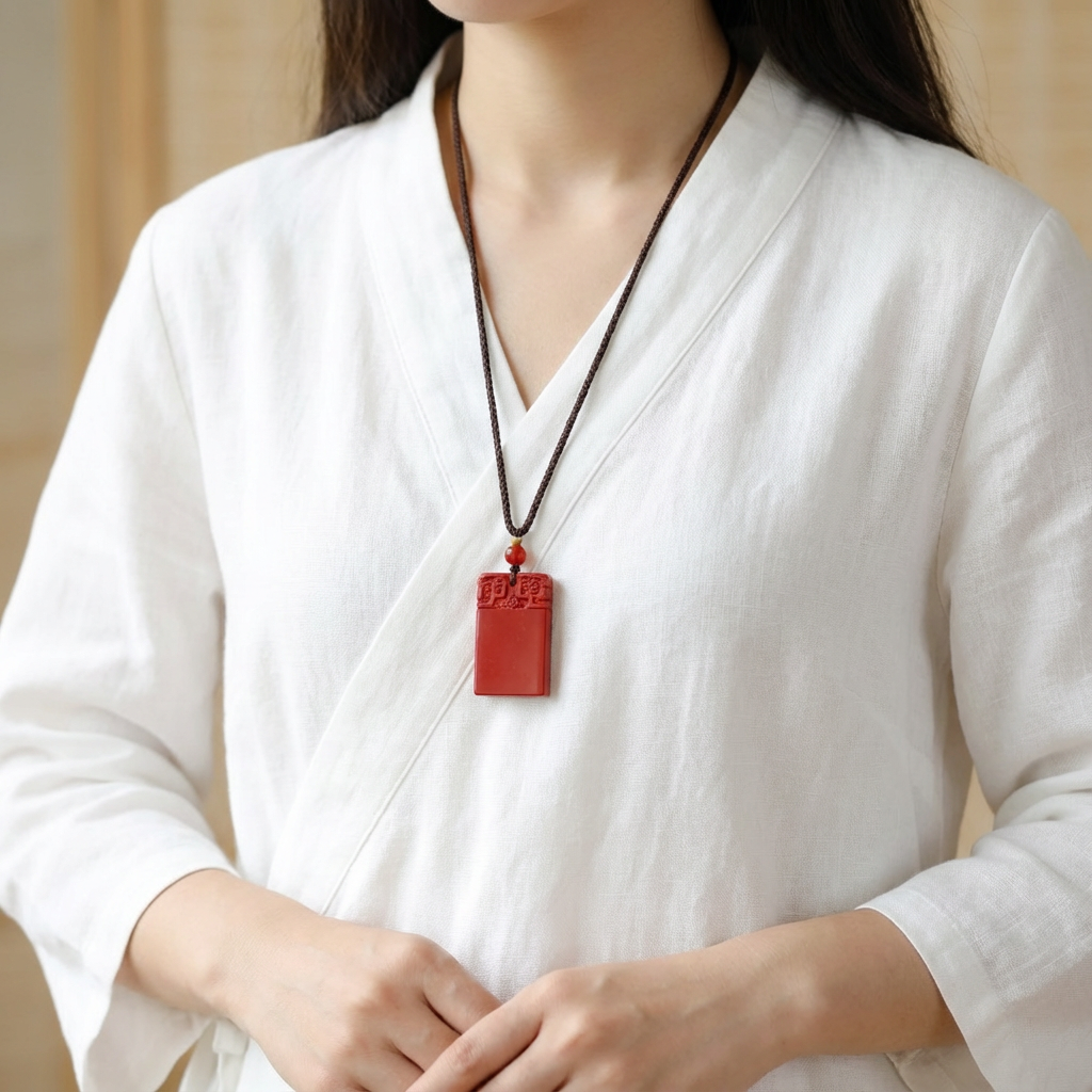 Red Cinnabar Pendant Necklace - Protection