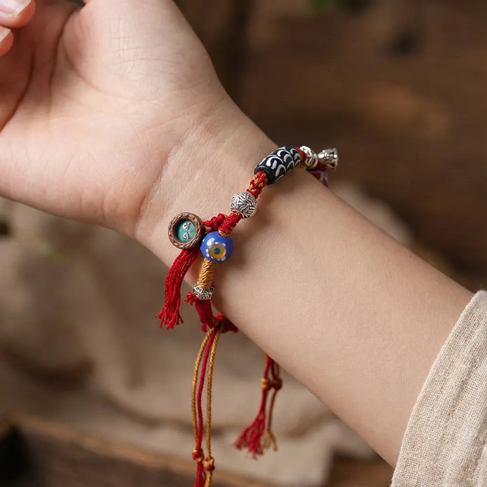 Red Glass Braided Bracelet - Protection