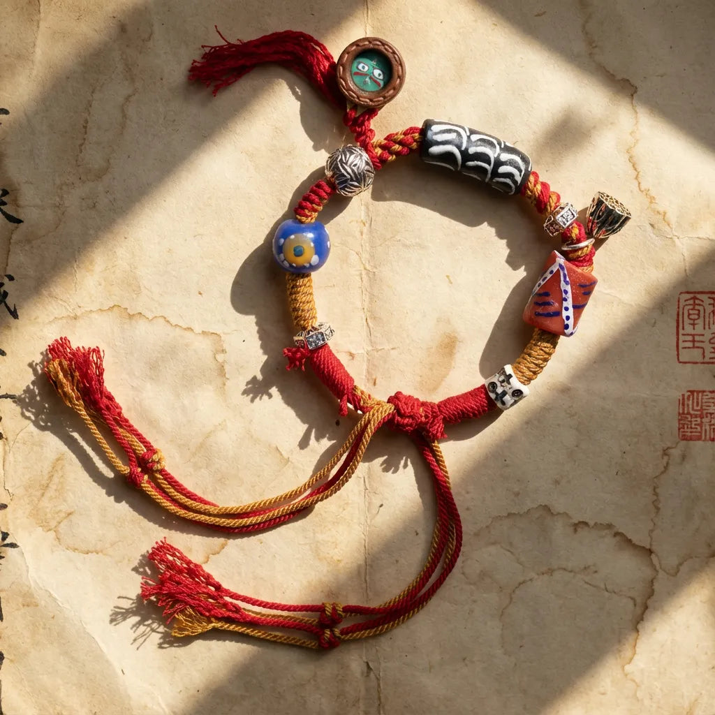 Red Glass Braided Bracelet - Protection