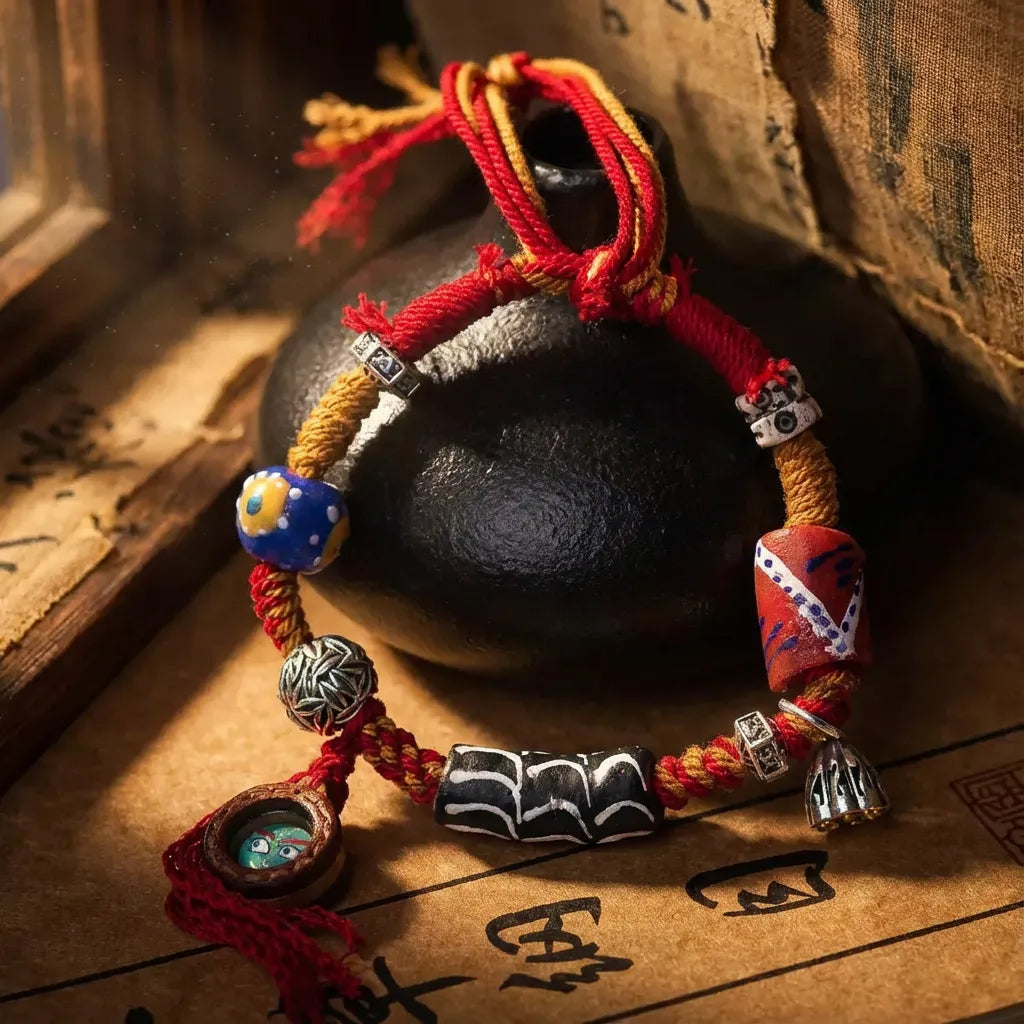 Red Glass Braided Bracelet - Protection