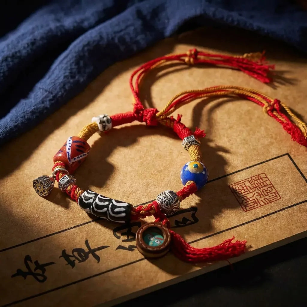 Red Glass Braided Bracelet - Protection