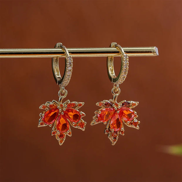 Gold Plated Red Maple Earrings – Lucky Energy Jewelry for Abundance & Romance
