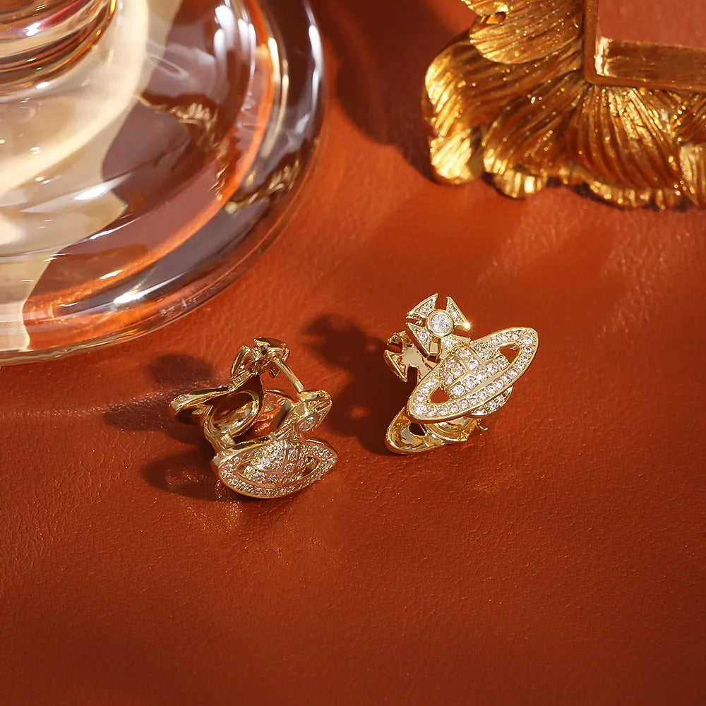 Saturn Orbit Zircon Earrings – Cosmic Energy Jewelry for Manifestation, Balance & Spiritual Protection