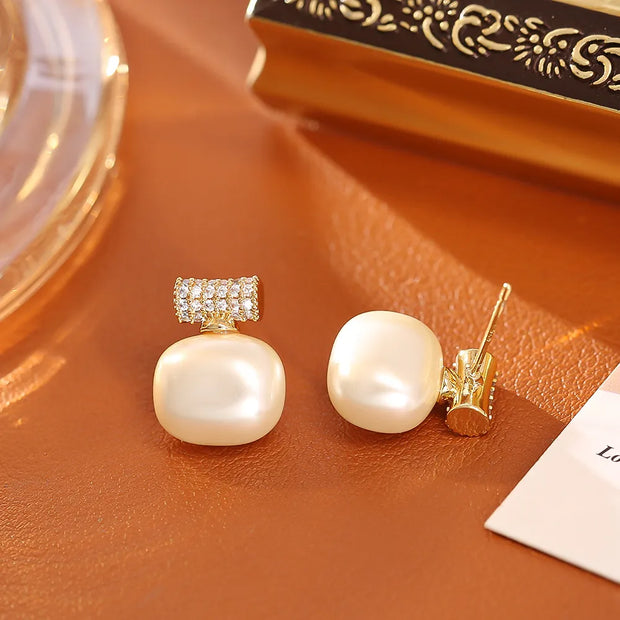 Sacred Geometry Square Pearl Earrings – Balance, Wisdom & Serenity Jewelry